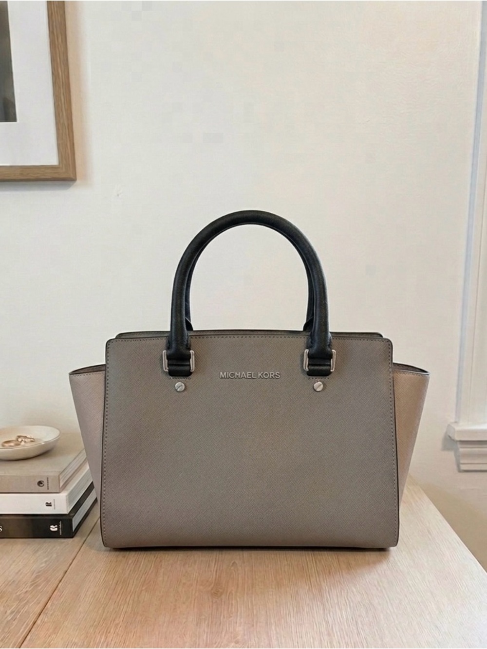 Michael Kors Selma Medium Color-Block Leather Satchel